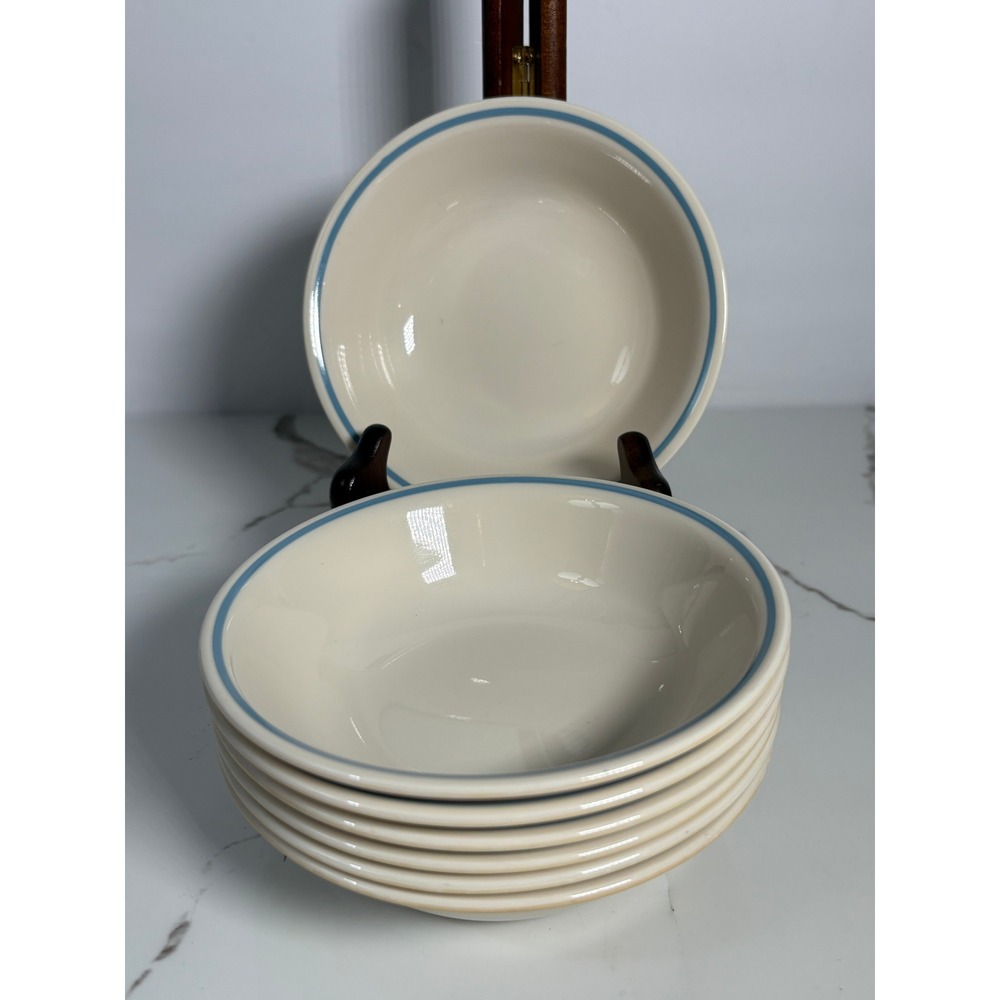 Corelle Livingware Morning Blue 6.25" Vintage Cereal Bowls Set of 6 Blue Rim - Picture 2 of 4